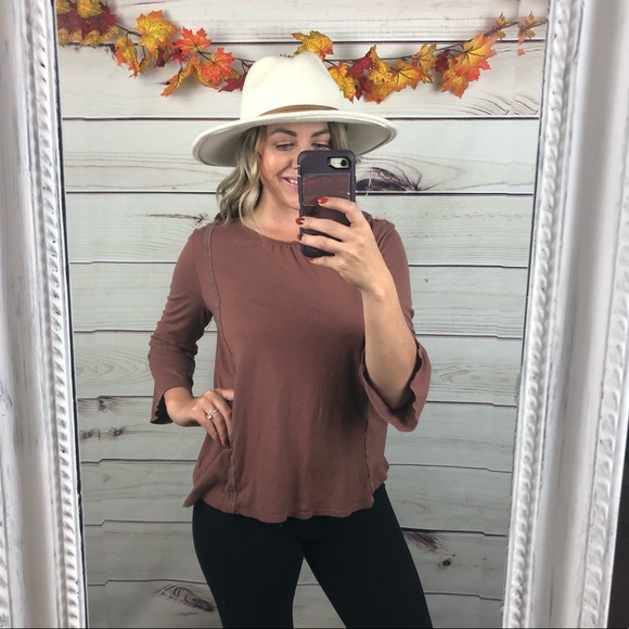 Sonoma Mauve Bohemian Cotton Belle Sleeve Top Medium - Picture 3 of 8